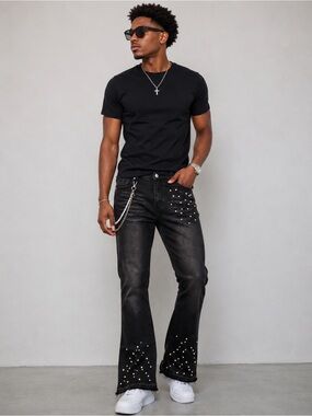 Glitz Black Studded Bootcut Jeans